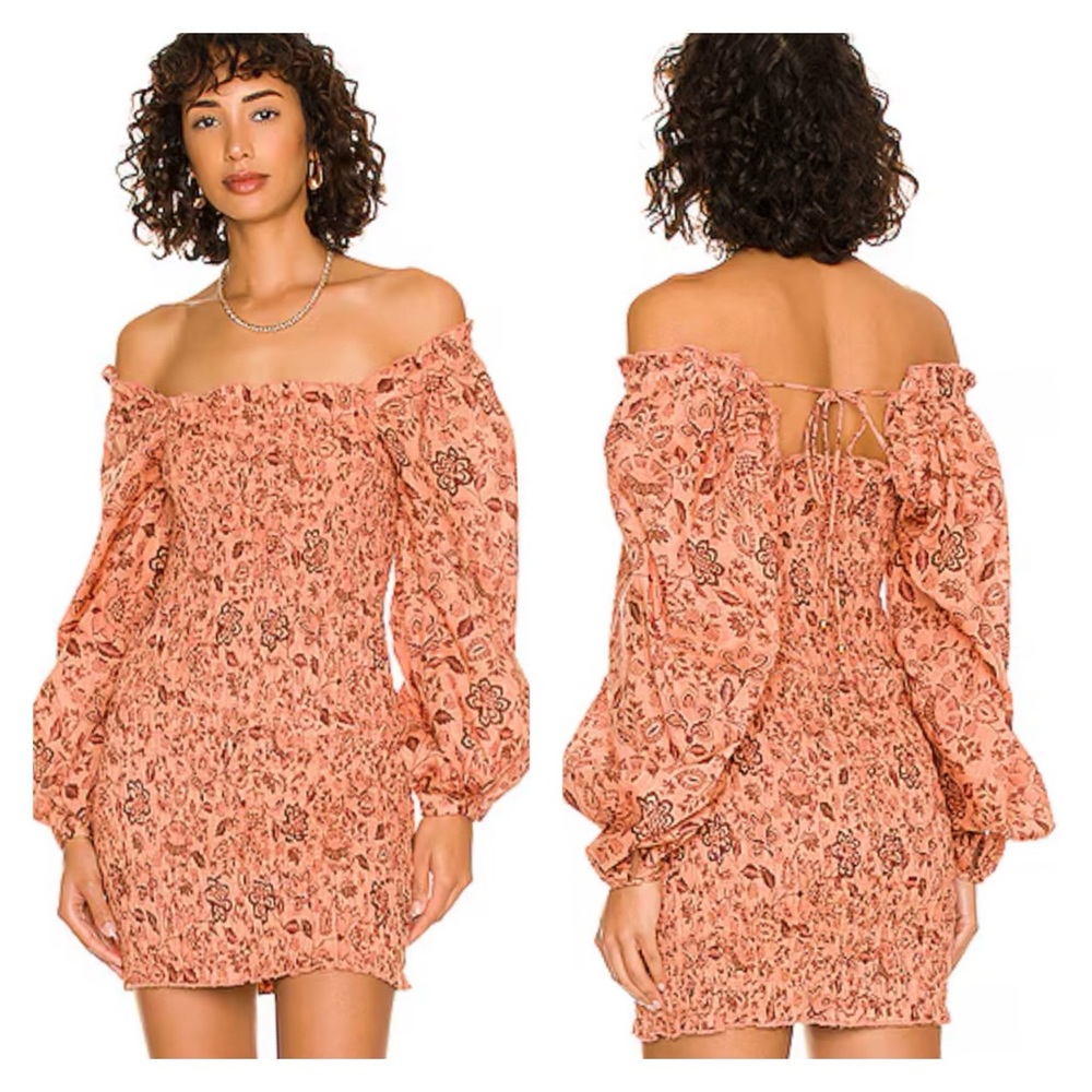 FREE PEOPLE Smock it to Me Floral On/Off Shoulder Mini Dress Coquette Milkmaid S - Picture 2 of 16
